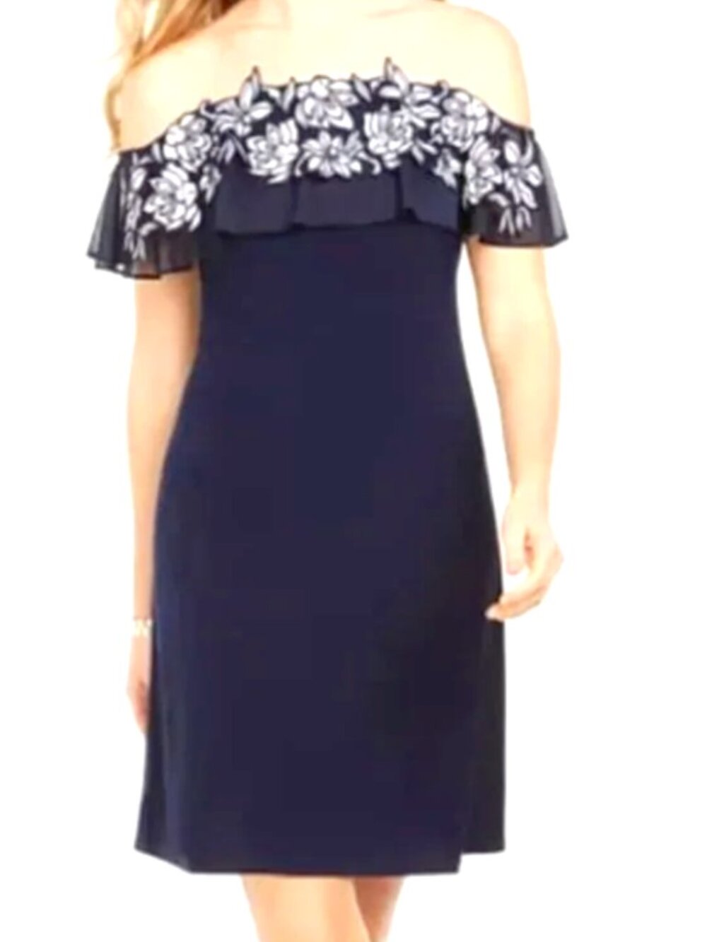 MSK Women's Embellished Off-The-Shoulder Blue and White Dress- Size XL- NWT